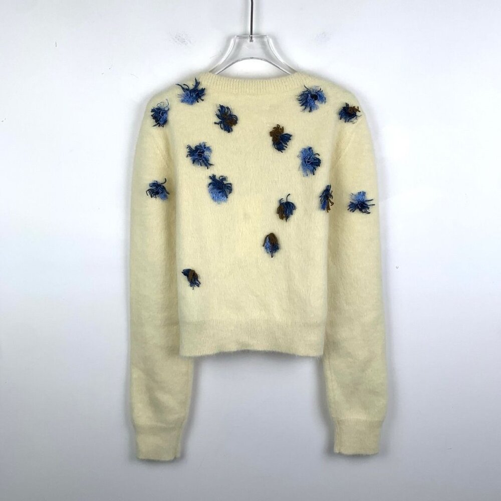 Maison Margiela Womens Cream Angora Blend Cardigan With Blue & Brown Embellished - Picture 2 of 9
